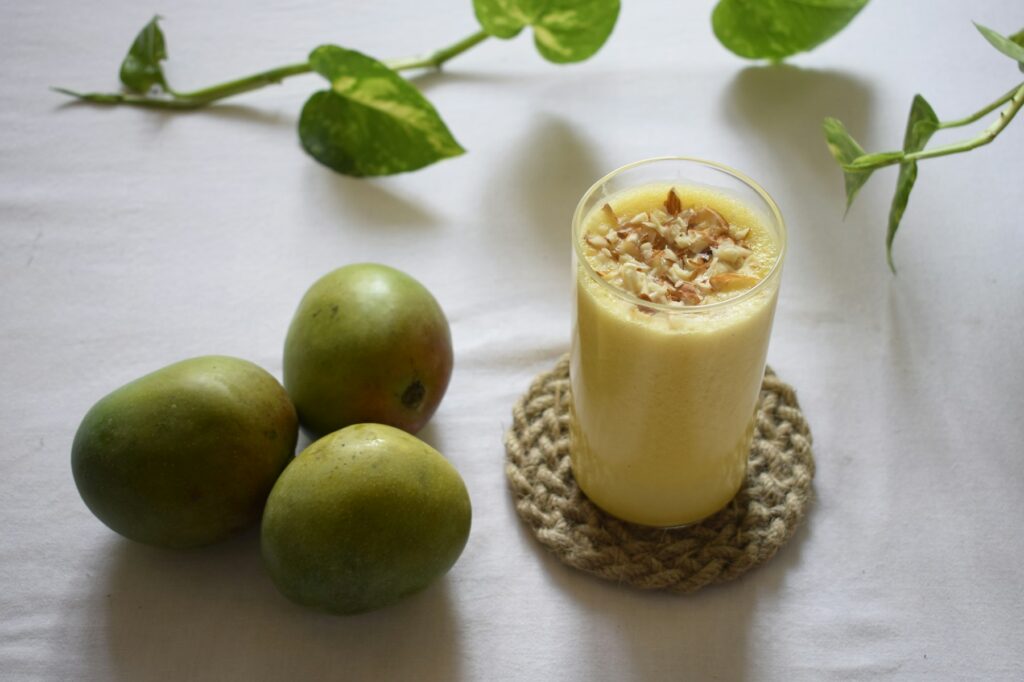 Mango lassi in a glass